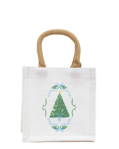 The Royal Standard - Waltz Tree Juco Petite Gift Tote   White/Green   7x7x5