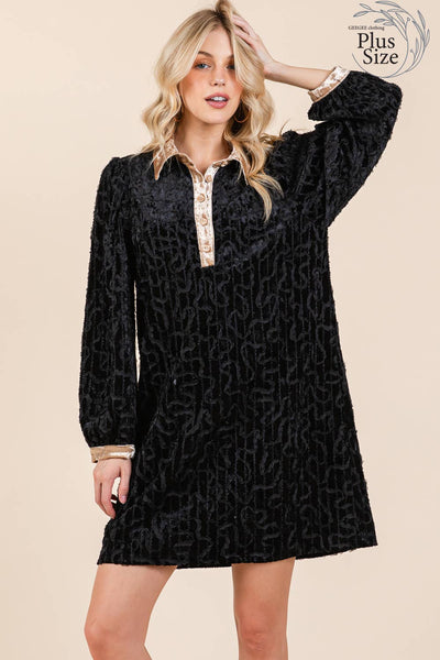 GeeGee Clothing - Plus Velvet Lace Textured Mini Dress, MD51030PL: Taupe / 2XL