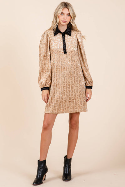 GeeGee Clothing - Velvet Lace Textured Mini Dress, MD51030: Taupe / L