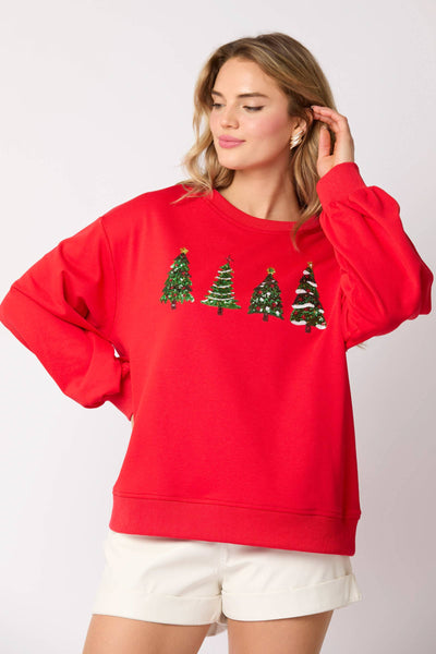 Fantastic Fawn - Christmas Tree Sequins Sweatshirt