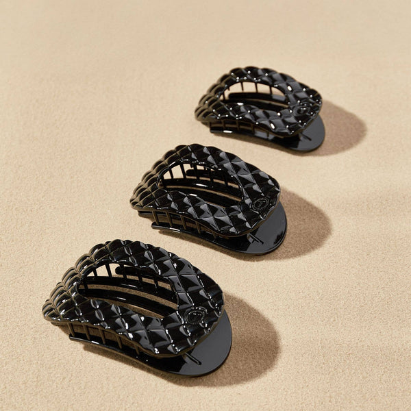 TELETIES - Flat Round Hair Clip | Small | Jet Black Quilted