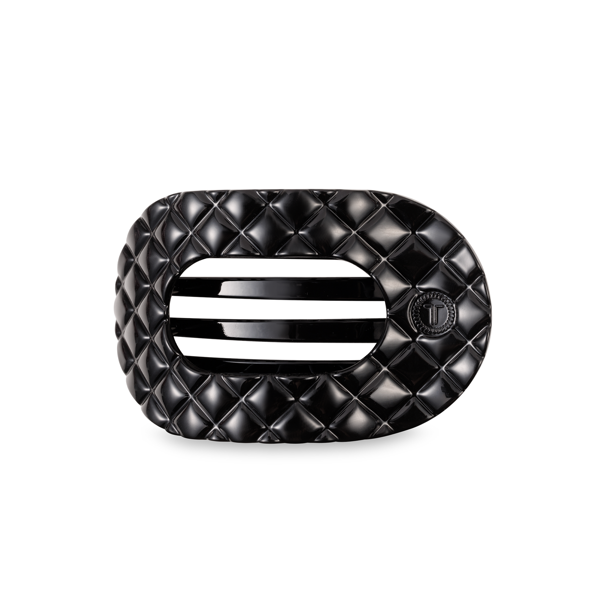 TELETIES - Flat Round Hair Clip | Medium | Jet Black Quilted
