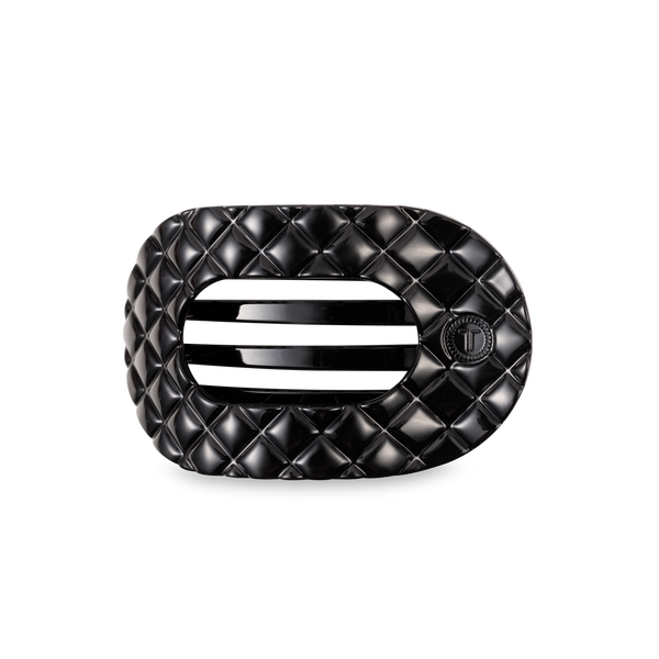 TELETIES - Flat Round Hair Clip | Medium | Jet Black Quilted