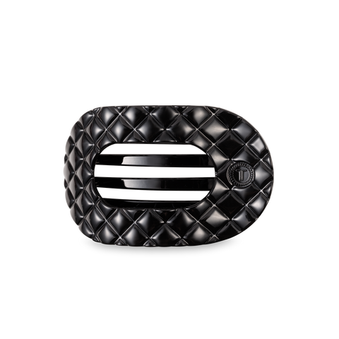 TELETIES - Flat Round Hair Clip | Medium | Jet Black Quilted
