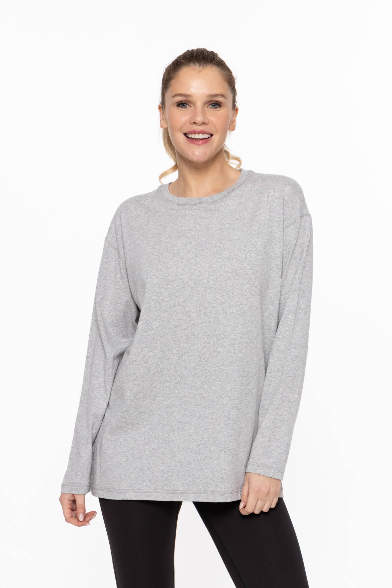 Mono B - Organic Cotton Long Sleeve Boyfriend Tee: HEATHER GREY / S:M:L (2:2:2)