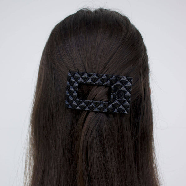 TELETIES - Flat Rectangle Hair Clip | Small | Jet Black Quilted