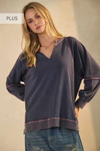 Oddi - Plus Acid Washed Long Sleeve Sweatshirts: Washed Navy / Plus Size / XL