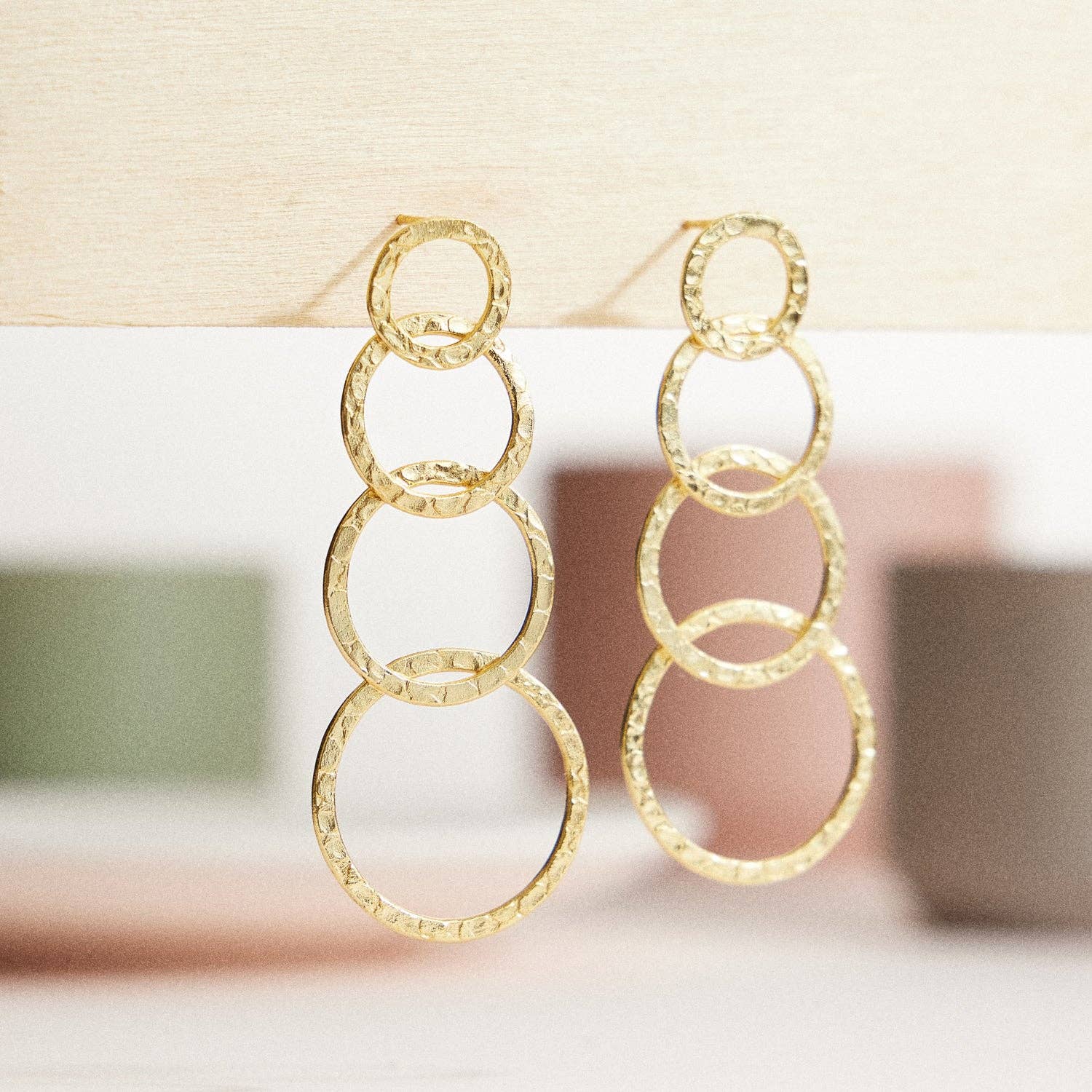 Hammered Gold Multi-Circle Drop Earrings