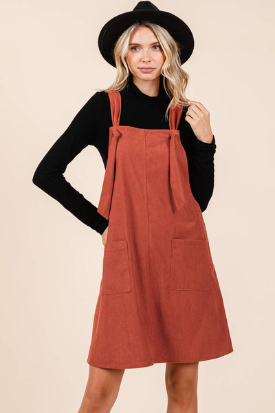 GeeGee Clothing - Plus Corduroy Overall Mini Dress, MD50689PL: Rust / 3XL
