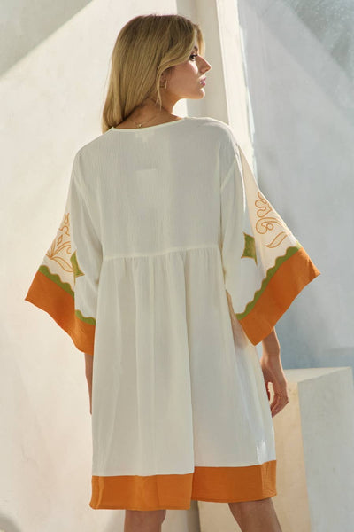 Oddi - Embroidered Plunge V Neck Mini Dress: Olive Combo / S