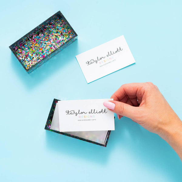 Taylor Elliott Designs - *ON SALE* Acrylic Business Card Holder - Colorful Confetti