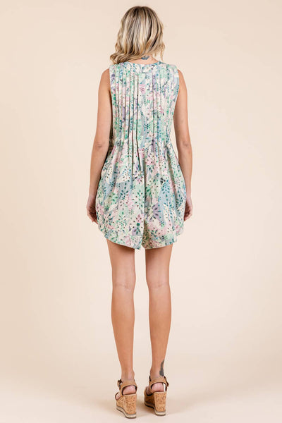 GeeGee Clothing - Plus Floral Eyelet Lace Pleated Romper, OR51432PL: Green Multi / 2XL