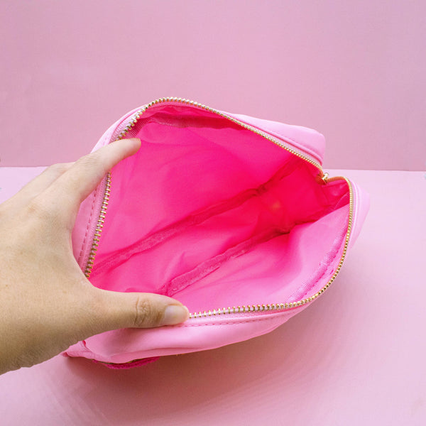 Natalia - Preppy Nylon Chenille Letter Travel Makeup Pouch - STUFF