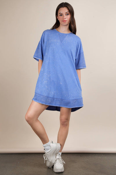 VERY J - ND31645-Mineral Washed Comfy Casual Knit Mini Dress: BLACK / S-M-L/2-2-2