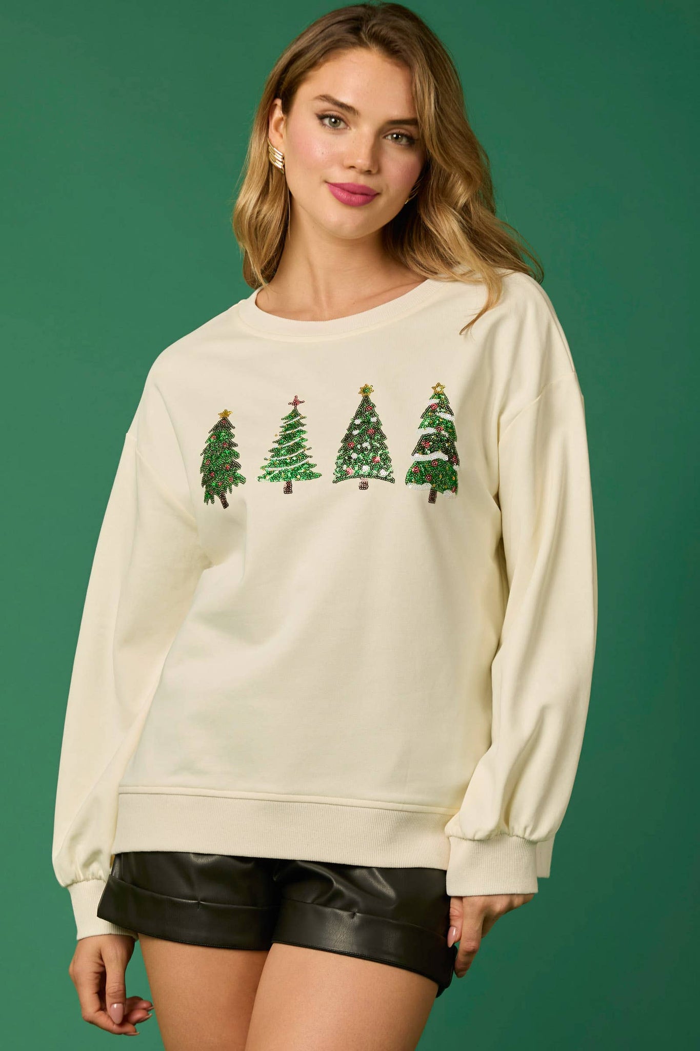 Fantastic Fawn - Christmas Tree Sequins Sweatshirt