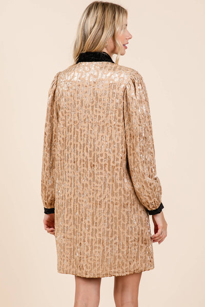 GeeGee Clothing - Plus Velvet Lace Textured Mini Dress, MD51030PL: Taupe / 1XL