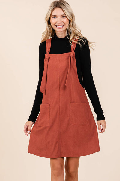 GeeGee Clothing - Corduroy Overall Mini Dress, MD50689: Rust / M