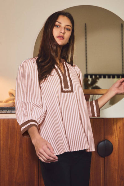 Oddi - Striped Woven Blouse: Navy / M