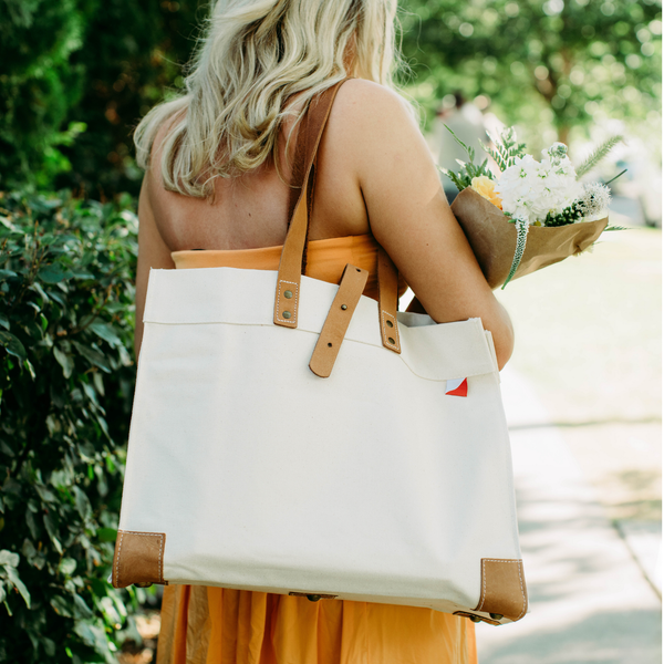 ShoreBags - Carmel Heavy Canvas Tote Bag with Leather Trim: Natural