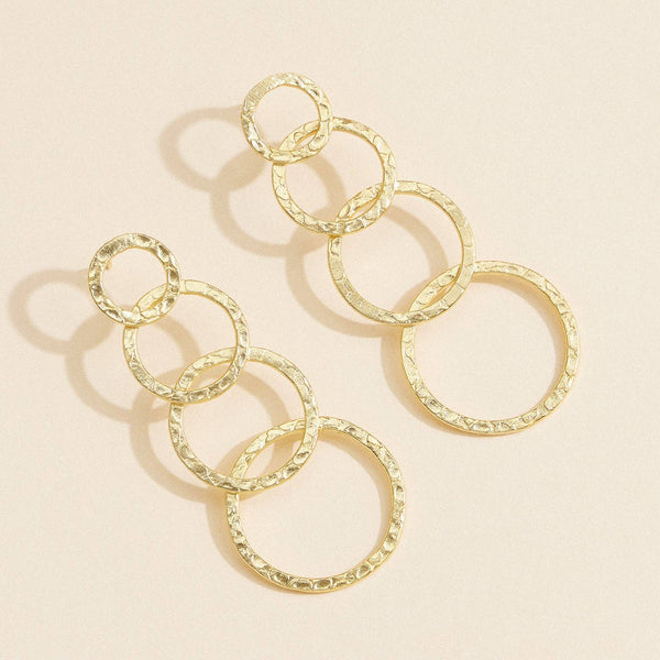 Hammered Gold Multi-Circle Drop Earrings