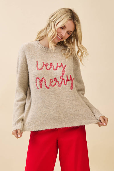GeeGee x Lovelo - 'Very Merry' Knit Sweater CT52386: Taupe / L