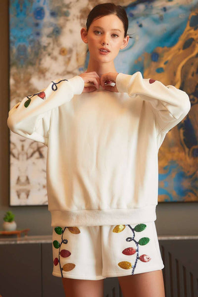 Main Strip - Christmas light Sequin EMB fleece Shorts