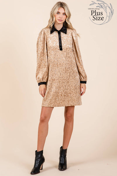 GeeGee Clothing - Plus Velvet Lace Textured Mini Dress, MD51030PL: Taupe / 1XL