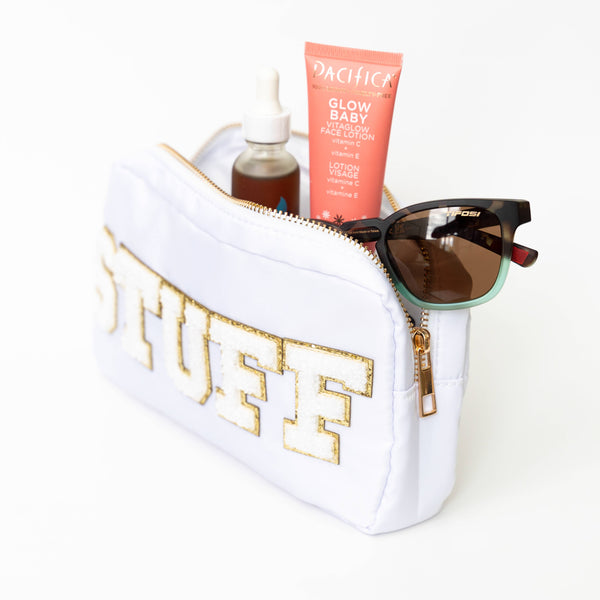 Natalia - Preppy Nylon Chenille Letter Travel Makeup Pouch - STUFF