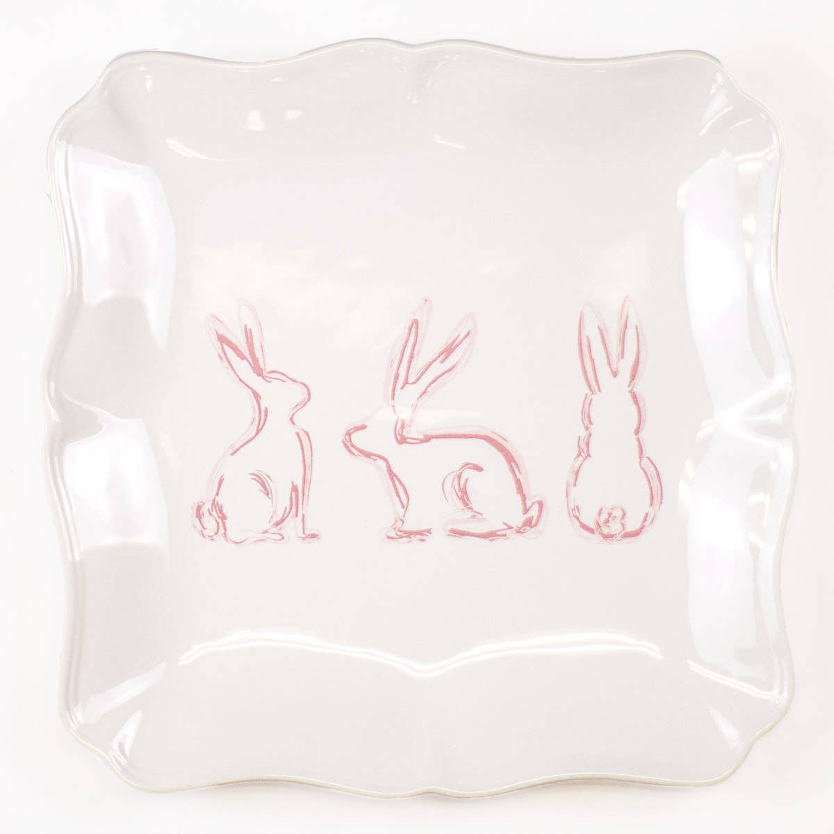 The Royal Standard - Lily Belle  Bunny Square Platter   White/Light Pink   11.5x11.5