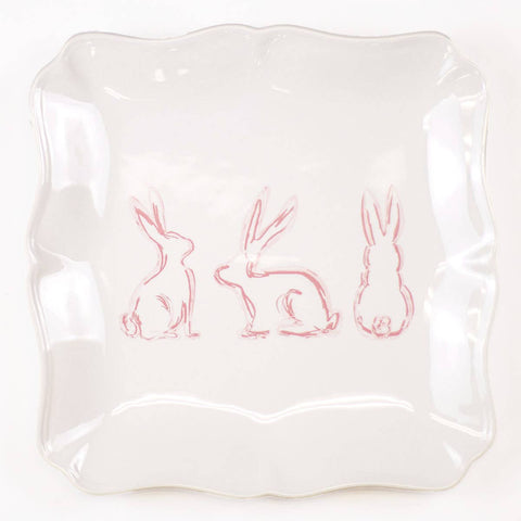 The Royal Standard - Lily Belle  Bunny Square Platter   White/Light Pink   11.5x11.5