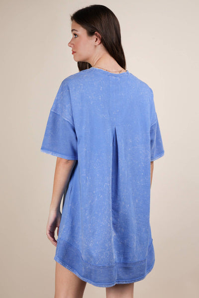 VERY J - ND31645-Mineral Washed Comfy Casual Knit Mini Dress: BLACK / S-M-L/2-2-2