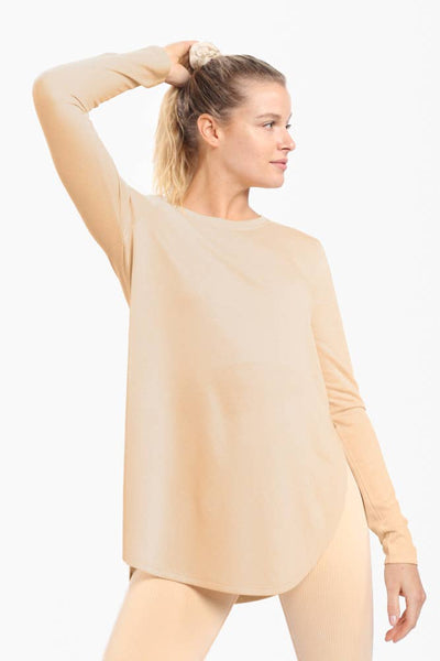 Mono B - Long Sleeve Flow Top with Side Slit: PINK / S:M:L (2:2:2)