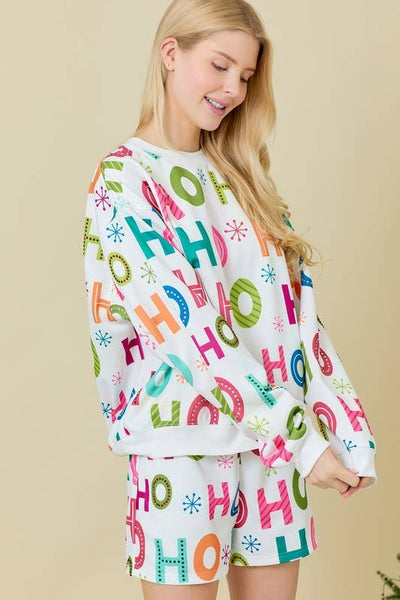 Main Strip - Holiday Printed Crewneck With Rhinestone: WHITE / 1XL