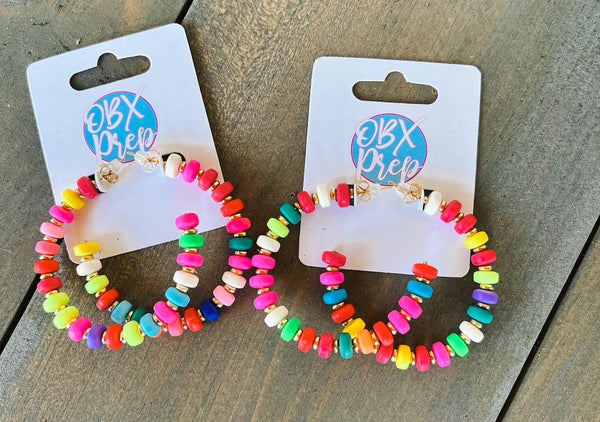 OBX Prep - Summer Bright Colorful Beaded Hoop Earrings: Pastel