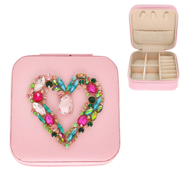 Sophia Collection - Heart Jeweled Jewelry Box : Pink
