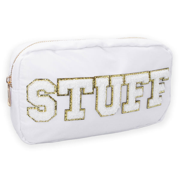 Natalia - Preppy Nylon Chenille Letter Travel Makeup Pouch - STUFF