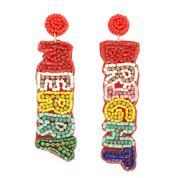 Sophia Collection - Christmas Merry Bright Bead Long Drop Earrings : Pink