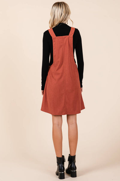GeeGee Clothing - Corduroy Overall Mini Dress, MD50689: Rust / L