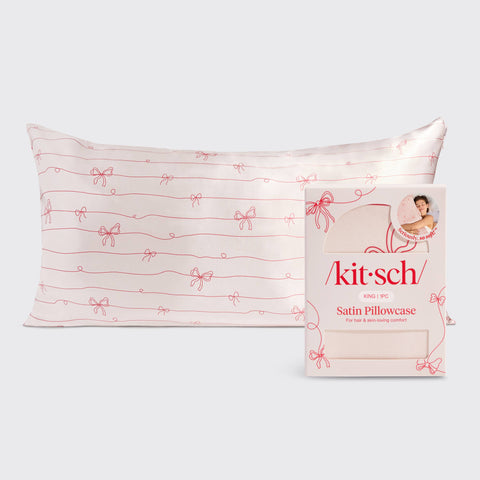 KITSCH - Satin Pillowcase in Striped Bows - King