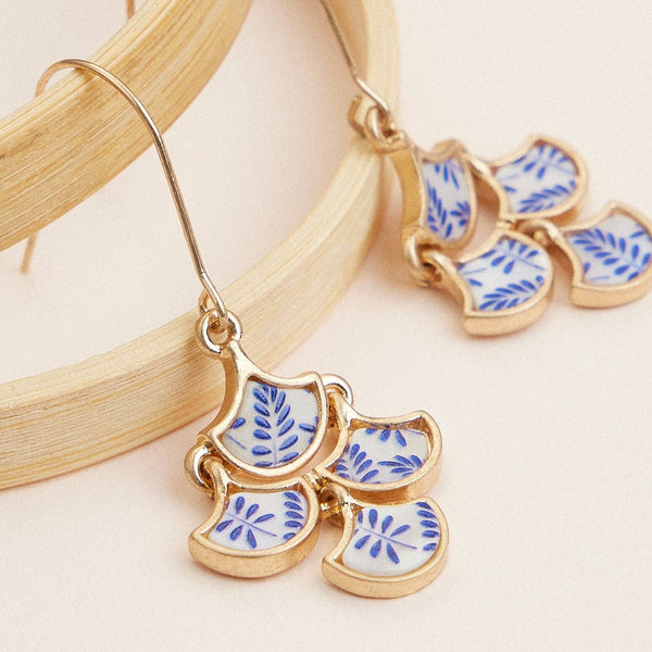 Boho-Chic Gold and Blue Mother of Pearl Drop Earrings