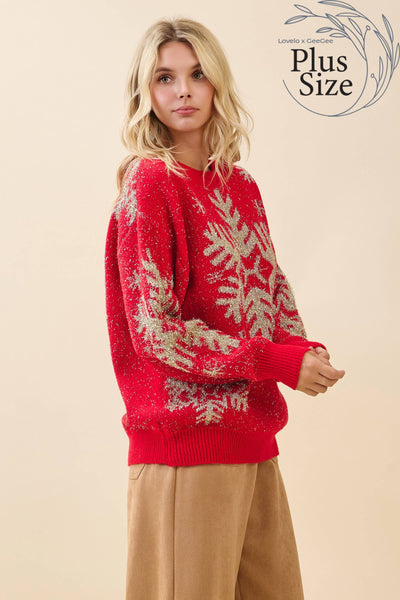GeeGee x Lovelo - Plus Festive Red Snowflake Sweater OT51852PL: Red / 1XL