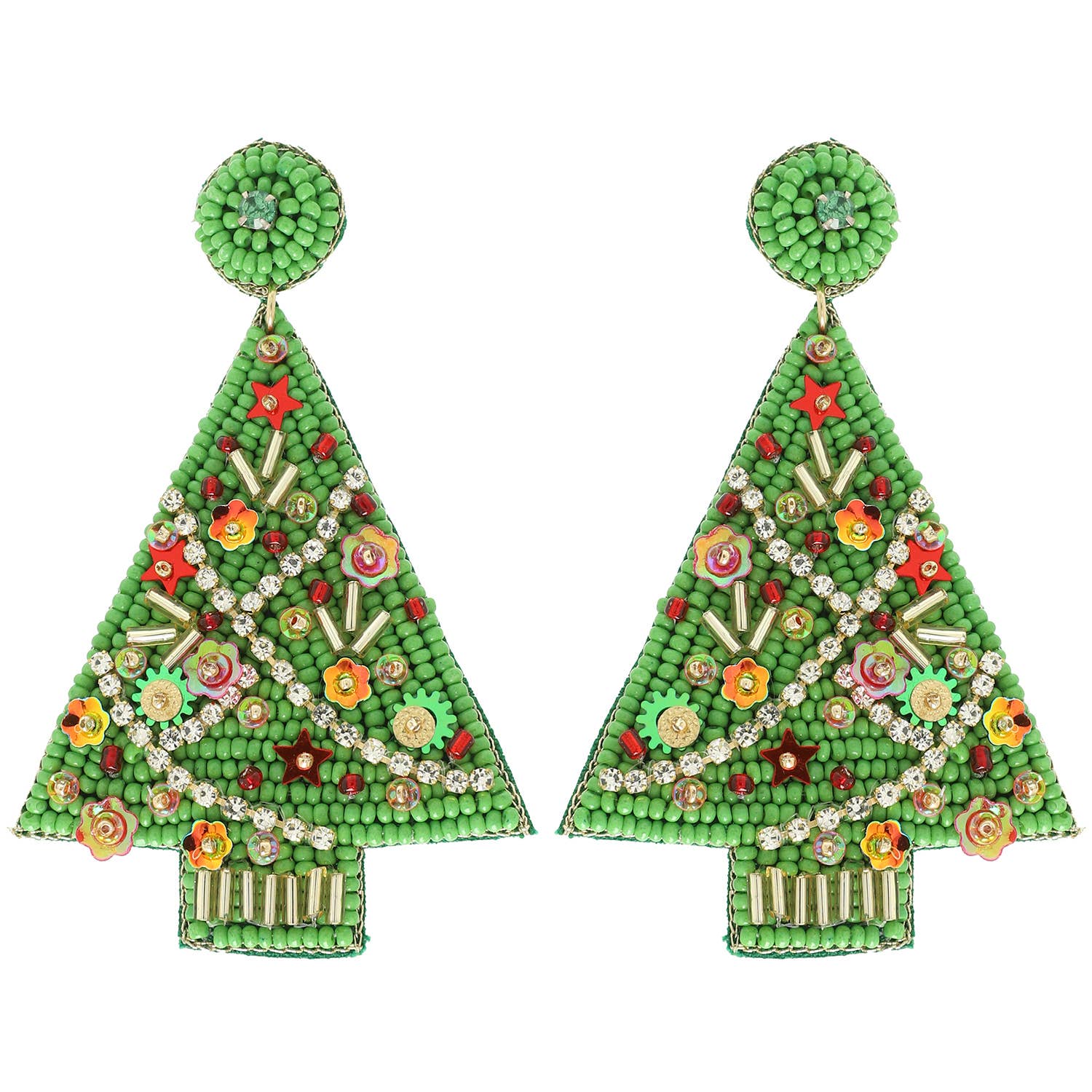 Sophia Collection - Christmas Tree Jeweled Post Earrings : Green