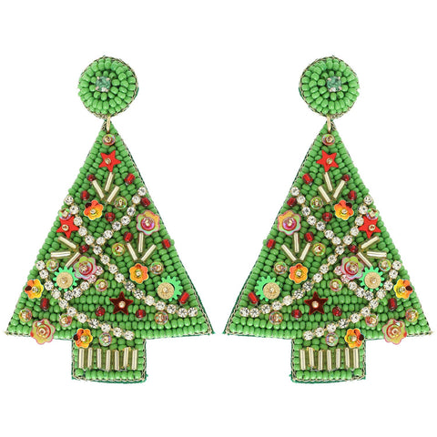 Sophia Collection - Christmas Tree Jeweled Post Earrings : Green