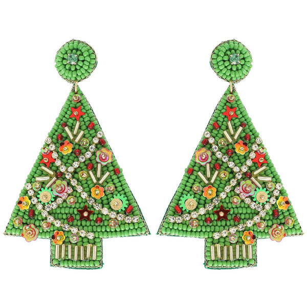 Sophia Collection - Christmas Tree Jeweled Post Earrings : White