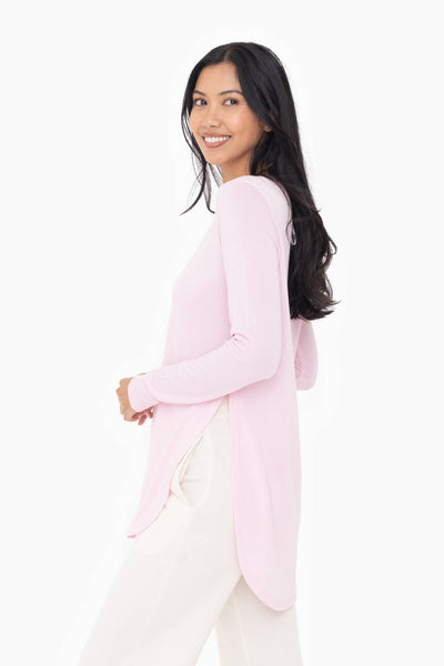 Mono B - Long Sleeve Flow Top with Side Slit: PINK / S:M:L (2:2:2)