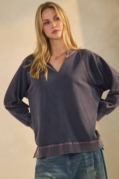 Oddi - Acid Washed Long Sleeve Sweatshirts: Washed Navy / M