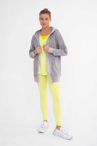 Mono B - Waffle Knit Mineral-Washed Cardigan: BLACK / S:M:L (2:2:2)