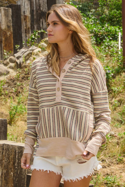 Oddi - Textured Striped Jacquard Hooded Sweatshirt : Ivory Multi / S