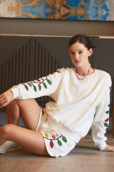 Main Strip - Christmas Light Sequin EMB fleece Top