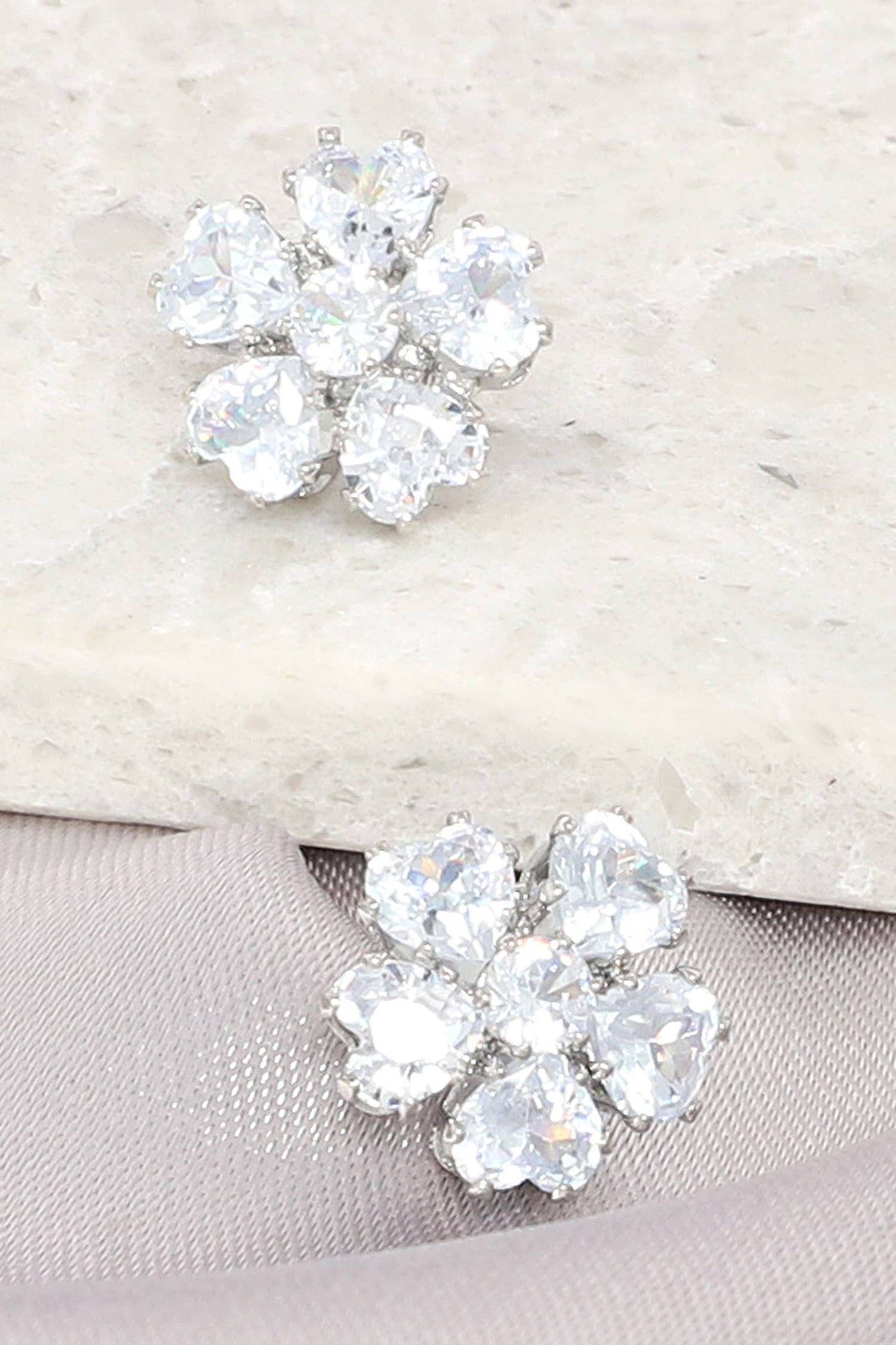 Sophia Collection - White Gold Played CZ Flower Post Stud Earrings